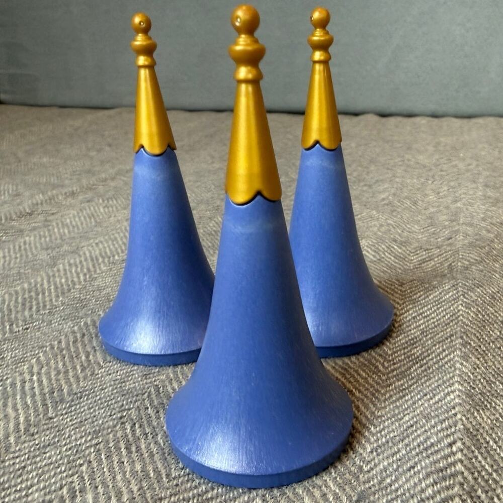 Playmobil Lot of 3 Roof Cone Conical Steeple Blue Gold Replacement Pieces Castle
